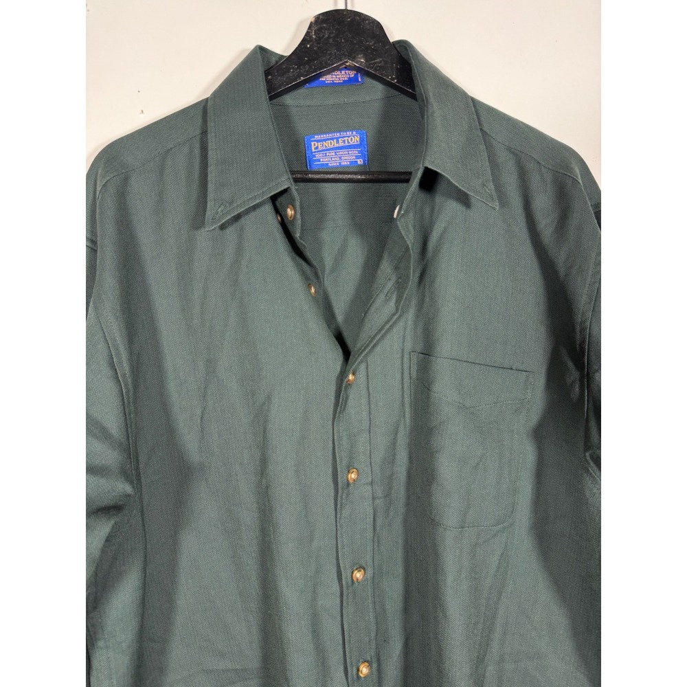 Sir Pendleton Mens XL Forest Green Worsted Virgin Wool Button Down Shirt Pocket